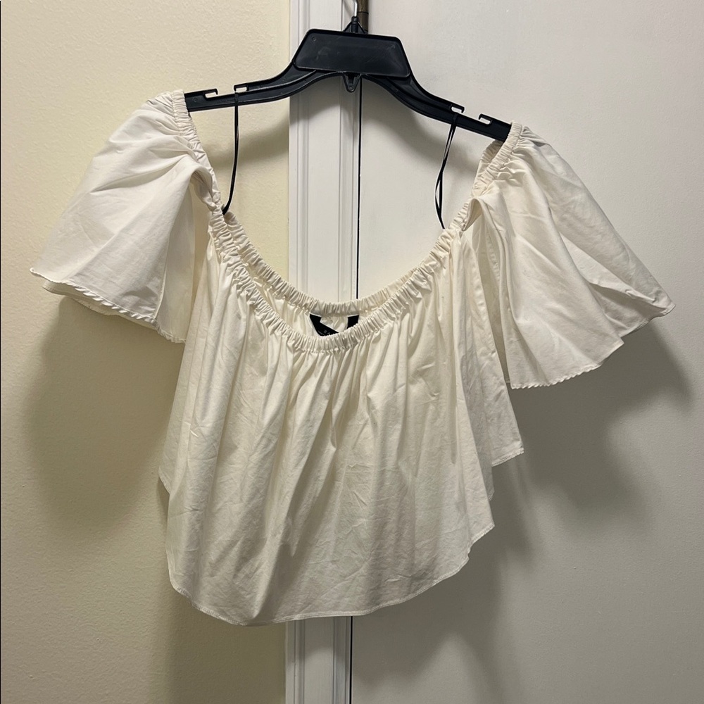 Zara White Off-Shoulder Ruffle Blouse